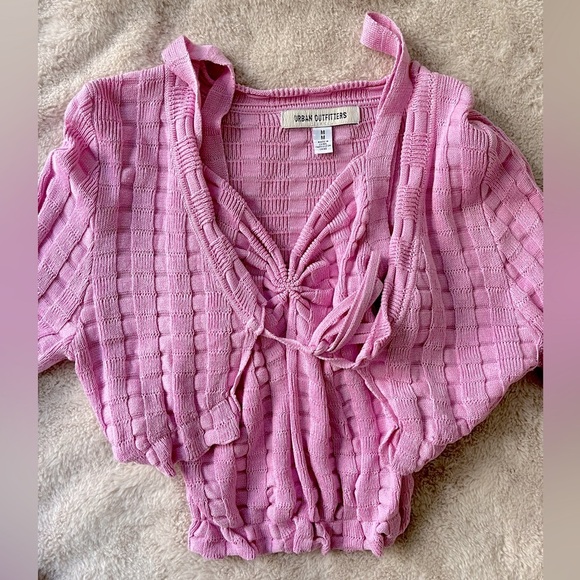 Urban Outfitters Sweater Set Tied Cardigan and Tank Top Lilac Pink Size M - Picture 3 of 11